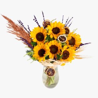 Cam Vazoda 6'lı Ayçiçeği Aranjmanı